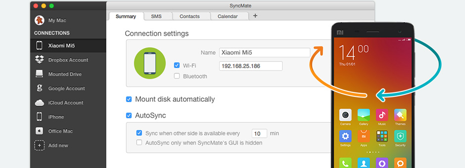 Let’s look at the main features of SyncMate as Mi PC Suite for Mac