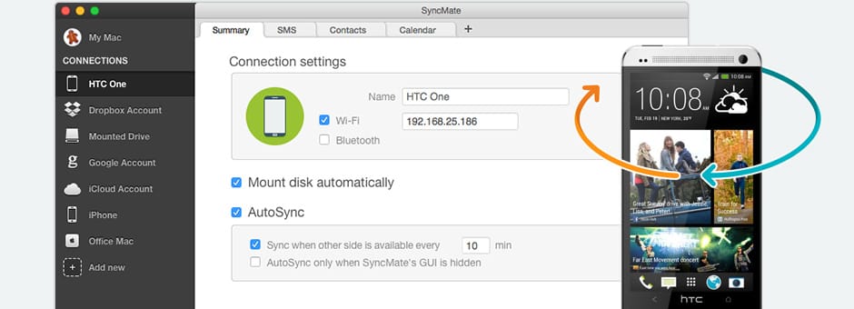 Let’s see what type of content SyncMate can synchronize like the best HTC sync manager Mac.