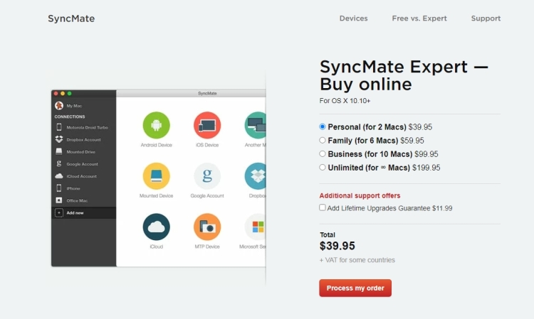 Select Personal license of SyncMate Expert