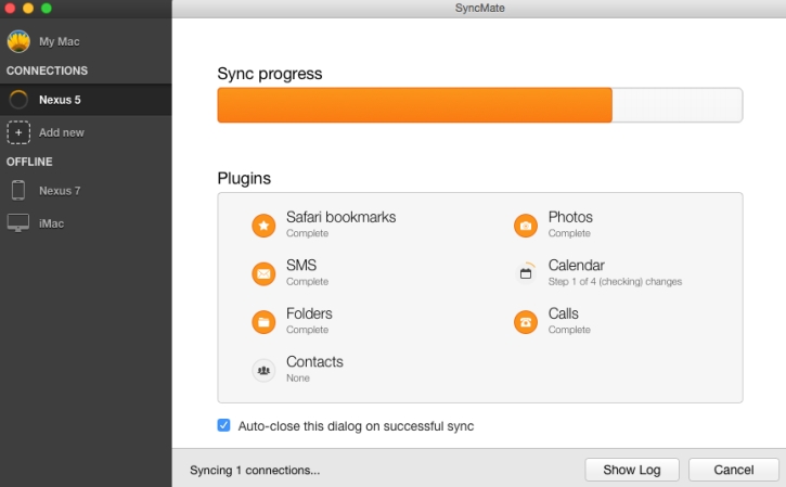 SyncMate will show progress bar while sync process goes on.