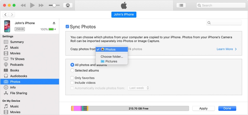 iTunes sync photo iPhone
