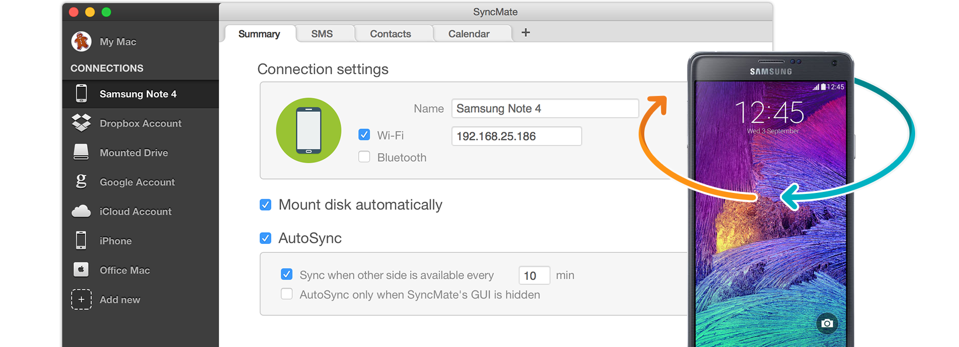 how to sync samsung phone to mac